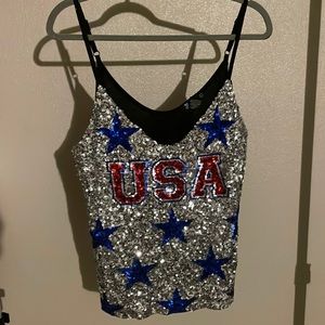 Miss Chievous USA Sequin 4th of July Tank Top Large